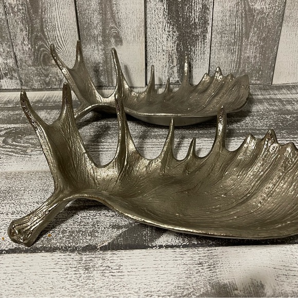 Two Threshold Elk Or Moose Antlers Silver Tone Metal - Picture 2 of 14